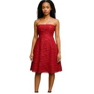 BCBG Maxazria Dress Womens 4 Red Tule Strapless Layered‎ Hoco Y2K Fairycore New